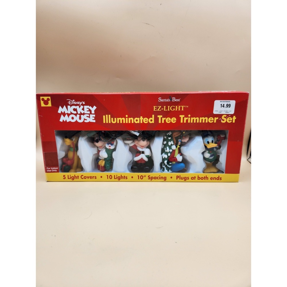 Santas Best VTG Disney Mickey Mouse Illuminated Christmas Tree Lights Strand